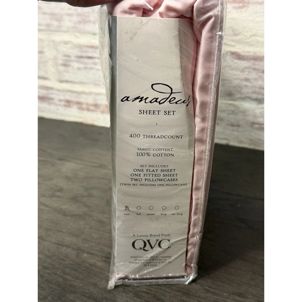 QVC Amadeus Fine Linens Twin Size Sheet Set Rose Pink 400 Thread Count